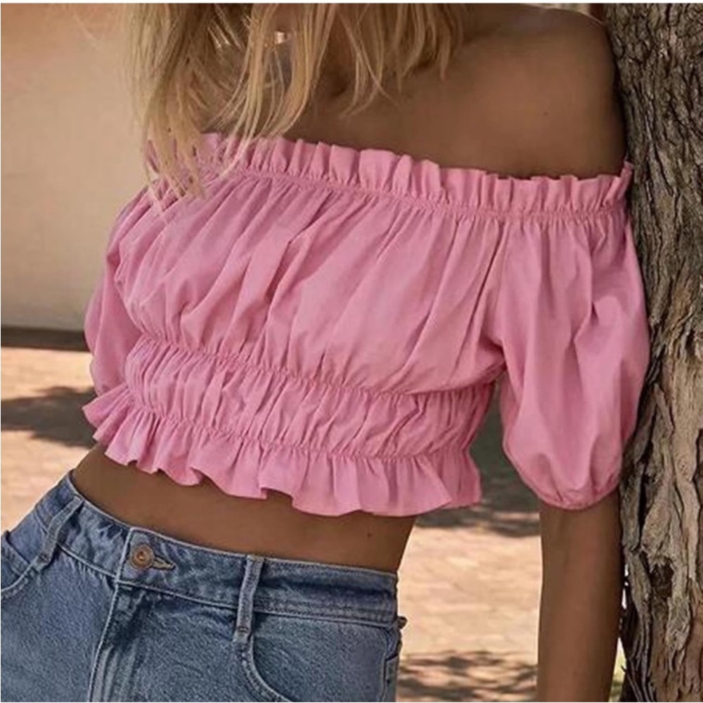 Zara ruched pink crop top